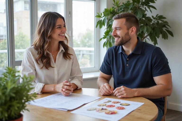 Diététicienne expliquant un plan alimentaire à un patient lors d'une consultation individuelle